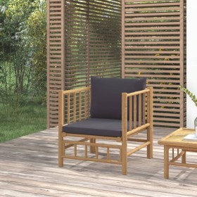 Sofá de jardín bambú con cojines gris oscuro de vidaXL, Sofás modulares de exterior - Ref: Foro24-362311, Precio: 148,37 €, D...