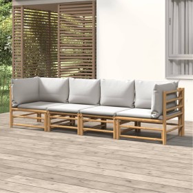 4-piece garden furniture set bamboo and light gray cushions by vidaXL, Garden sets - Ref: Foro24-3155088, Price: 403,11 €, Di...