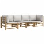 Set de muebles de jardín 4 piezas bambú y cojines gris claro de vidaXL, Conjuntos de jardín - Ref: Foro24-3155088, Precio: 40...