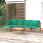 6-teiliges Gartenmöbel-Set aus Bambus mit grünen Kissen von vidaXL, Gartensets - Ref: Foro24-3155148, Preis: 404,26 €, Rabatt: %