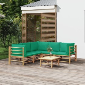 6-piece bamboo garden furniture set with green cushions by vidaXL, Garden sets - Ref: Foro24-3155156, Price: 448,55 €, Discou...