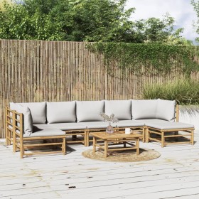 8-piece garden furniture set made of bamboo with light gray cushions by vidaXL, Garden sets - Ref: Foro24-3155110, Price: 589...