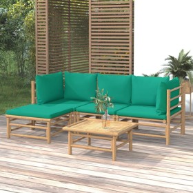 5-piece bamboo garden furniture set with green cushions by vidaXL, Garden sets - Ref: Foro24-3155146, Price: 336,97 €, Discou...