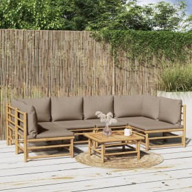 7-teiliges Gartenmöbel-Set aus Bambus mit taupegrauen Kissen von vidaXL, Gartensets - Ref: Foro24-3155134, Preis: 788,99 €, R...