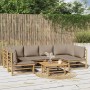 Set de muebles de jardín 7 piezas bambú y cojines gris taupe de vidaXL, Conjuntos de jardín - Ref: Foro24-3155134, Precio: 78...