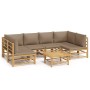 Set de muebles de jardín 7 piezas bambú y cojines gris taupe de vidaXL, Conjuntos de jardín - Ref: Foro24-3155134, Precio: 78...