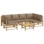 Set de muebles de jardín 7 piezas bambú y cojines gris taupe de vidaXL, Conjuntos de jardín - Ref: Foro24-3155134, Precio: 78...