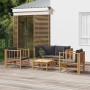 Set de muebles de jardín 5 piezas bambú con cojines gris oscuro de vidaXL, Conjuntos de jardín - Ref: Foro24-3155217, Precio:...