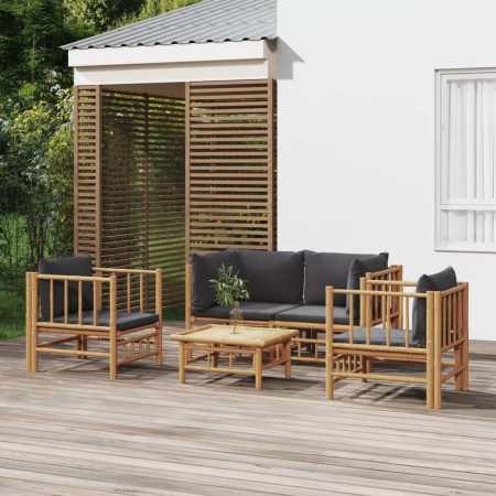 Set de muebles de jardín 5 piezas bambú con cojines gris oscuro de vidaXL, Conjuntos de jardín - Ref: Foro24-3155217, Precio:...