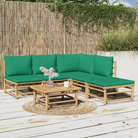 Set de muebles de jardín 6 piezas bambú con cojines verde de vidaXL, Conjuntos de jardín - Ref: Foro24-3155167, Precio: 379,6...