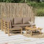 5-teiliges Gartenmöbel-Set Bambus und Kissen taupegrau von vidaXL, Gartensets - Ref: Foro24-3155138, Preis: 558,46 €, Rabatt: %