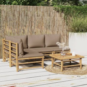 5-piece garden furniture set made of bamboo with gray taupe cushions by vidaXL, Garden sets - Ref: Foro24-3155138, Price: 558...