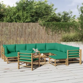 12-teiliges Gartenmöbel-Set aus Bambus mit grünen Kissen von vidaXL, Gartensets - Ref: Foro24-3155162, Preis: 936,99 €, Rabat...