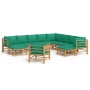 12-piece bamboo garden furniture set with green cushions by vidaXL, Garden sets - Ref: Foro24-3155162, Price: 933,43 €, Disco...