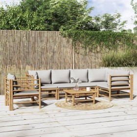 Garden furniture set 7 pieces bamboo and light gray cushions by vidaXL, Garden sets - Ref: Foro24-3155093, Price: 667,99 €, D...