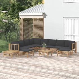 12-piece bamboo garden furniture set with dark gray cushions by vidaXL, Garden sets - Ref: Foro24-3155227, Price: 962,99 €, D...