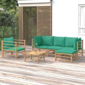 Set de muebles de jardín 6 piezas bambú con cojines verde de vidaXL, Conjuntos de jardín - Ref: Foro24-3155147, Precio: 423,9...