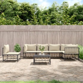 Gartenmöbel-Set 7-teilig und anthrazitgraue PE-Rattankissen von vidaXL, Outdoor-Sofas - Ref: Foro24-3186766, Preis: 554,06 €,...