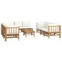 Set de muebles de jardín 9 piezas bambú y cojines blanco crema de vidaXL, Conjuntos de jardín - Ref: Foro24-3155187, Precio: ...