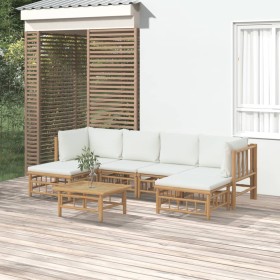 Garden furniture set 7 pieces bamboo and cream white cushions by vidaXL, Garden sets - Ref: Foro24-3155197, Price: 648,39 €, ...