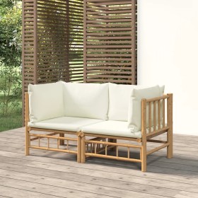 Garden corner sofas 2 pcs bamboo with cream white cushions by vidaXL, Garden sets - Ref: Foro24-3155182, Price: 253,99 €, Dis...