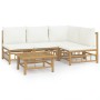 Set de muebles de jardín 5 piezas bambú y cojines blanco crema de vidaXL, Conjuntos de jardín - Ref: Foro24-3155202, Precio: ...