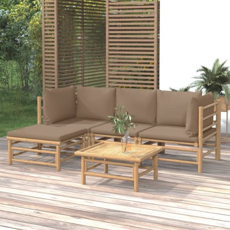 Set de muebles de jardín 5 piezas bambú y cojines gris taupé de vidaXL, Conjuntos de jardín - Ref: Foro24-3155114, Precio: 44...