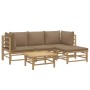 Set de muebles de jardín 5 piezas bambú y cojines gris taupé de vidaXL, Conjuntos de jardín - Ref: Foro24-3155114, Precio: 44...