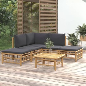 6-teiliges Gartenmöbel-Set aus Bambus mit dunkelgrauen Kissen von vidaXL, Gartensets - Ref: Foro24-3155207, Preis: 468,46 €, ...