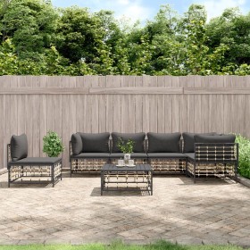 Gartenmöbel-Set 7-teilig und anthrazitgraue PE-Rattankissen von vidaXL, Outdoor-Sofas - Ref: Foro24-3186767, Preis: 527,99 €,...