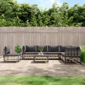 Gartenmöbel-Set 8-teilig und anthrazitfarbene PE-Rattan-Kissen von vidaXL, Outdoor-Sofas - Ref: Foro24-3186769, Preis: 599,99...