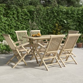 Garden dining set 7 pieces solid gray teak wood by vidaXL, Garden sets - Ref: Foro24-3155044, Price: 652,99 €, Discount: %