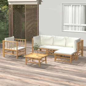 Set de muebles de jardín 6 piezas bambú y cojines blanco crema de vidaXL, Conjuntos de jardín - Ref: Foro24-3155179, Precio: ...