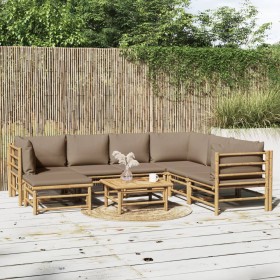 8-piece garden furniture set made of bamboo with gray taupe cushions by vidaXL, Garden sets - Ref: Foro24-3155127, Price: 879...