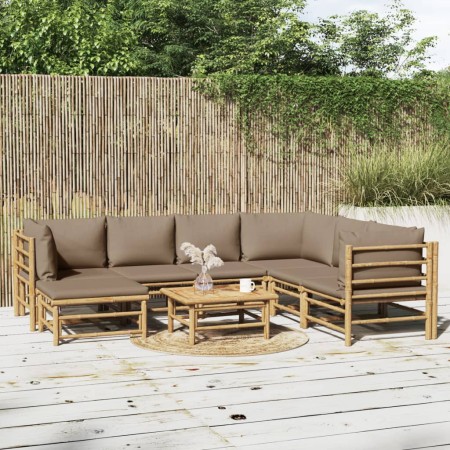 8-piece garden furniture set made of bamboo with gray taupe cushions by vidaXL, Garden sets - Ref: Foro24-3155127, Price: 844...