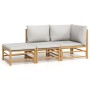 3-piece bamboo garden furniture set with light gray cushions by vidaXL, Garden sets - Ref: Foro24-3155108, Price: 281,99 €, D...