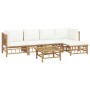 Set de muebles de jardín 6 piezas bambú y cojines blanco crema de vidaXL, Conjuntos de jardín - Ref: Foro24-3155200, Precio: ...