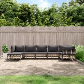 Garden furniture set 7 pieces with anthracite gray PE rattan cushions by vidaXL, Outdoor sofas - Ref: Foro24-3186775, Price: ...