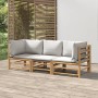 Set de muebles de jardín 3 piezas bambú y cojines gris claro de vidaXL, Conjuntos de jardín - Ref: Foro24-3155087, Precio: 31...