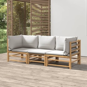 Set de muebles de jardín 3 piezas bambú y cojines gris claro de vidaXL, Conjuntos de jardín - Ref: Foro24-3155087, Precio: 27...