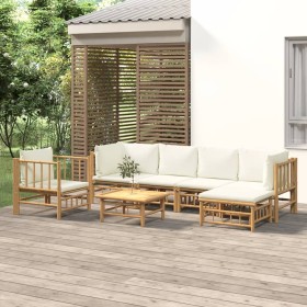 Garden furniture set 7 pieces bamboo and cream white cushions by vidaXL, Garden sets - Ref: Foro24-3155181, Price: 695,99 €, ...