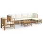 Set de muebles de jardín 7 piezas bambú y cojines blanco crema de vidaXL, Conjuntos de jardín - Ref: Foro24-3155181, Precio: ...