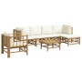 Set de muebles de jardín 7 piezas bambú y cojines blanco crema de vidaXL, Conjuntos de jardín - Ref: Foro24-3155181, Precio: ...