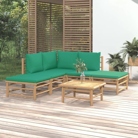 Set de muebles de jardín 6 piezas bambú con cojines verde de vidaXL, Conjuntos de jardín - Ref: Foro24-3155143, Precio: 395,1...