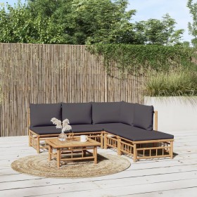 6-teiliges Gartenmöbel-Set aus Bambus mit dunkelgrauen Kissen von vidaXL, Gartensets - Ref: Foro24-3155231, Preis: 474,80 €, ...