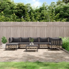 Gartenmöbel-Set 8 Stück und Kissen PE Rattan Anthrazit von vidaXL, Outdoor-Sofas - Ref: Foro24-3186777, Preis: 581,99 €, Raba...