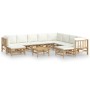 Set de muebles de jardín 11 piezas bambú y cojines blanco crema de vidaXL, Conjuntos de jardín - Ref: Foro24-3155193, Precio:...