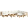 Set de muebles de jardín 11 piezas bambú y cojines blanco crema de vidaXL, Conjuntos de jardín - Ref: Foro24-3155193, Precio:...