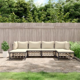 Gartenmöbel-Set 6-teilig anthrazitfarbene Kissen PE-Rattan von vidaXL, Outdoor-Sofas - Ref: Foro24-3186778, Preis: 428,34 €, ...