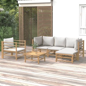 6-piece bamboo garden furniture set with light gray cushions by vidaXL, Garden sets - Ref: Foro24-3155083, Price: 505,83 €, D...